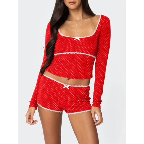 (XL, Red) Γυναικείο Σετ Lounge και σορτς. 2