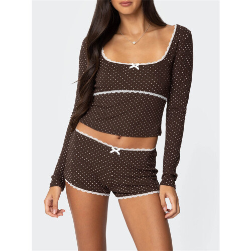 (S, Dark Brown) Γυναικείο Σετ Lounge και σορτς. 2