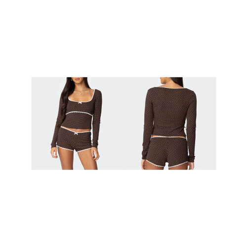 (S, Dark Brown) Γυναικείο Σετ Lounge και σορτς. 1