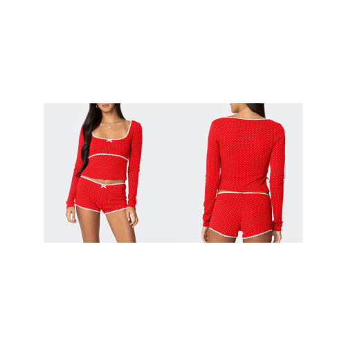 (XL, Red) Γυναικείο Σετ Lounge και σορτς. 1