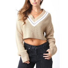 (S, Khaki) Pulls courts d'automne en maille