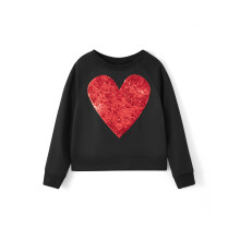(S, Black) Women's Sequin Heart Graphic Sweatshirts Long Sleeve Round Neck Pullovers Oversized Tops