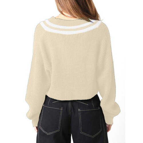 (S, Khaki) Pulls courts d'automne en maille 2