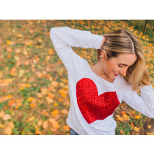 (S, White) Sweat-shirts à paillettes pour femmes, à manches longues et col rond, coupe oversize