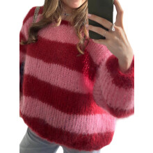 (XL, Red) Pull rayé duveteux pour femme, col bateau ample, manches longues, en maille, style décontracté hiver/automne