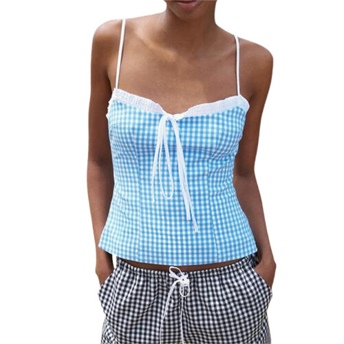 (L, Sky Blue) Topuri de vară camisole ajustate