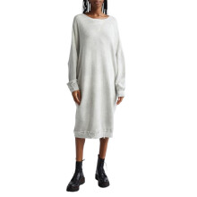 (L, Gray) Women's Solid Color Sweatshirt Dress Long Sleeve Crew Neck Straight Loose Midi Maternity Dress