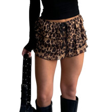 (M, Multicolor) Women Summer Mini Skirt Casual Leopard Print Layered Ruffles A-Line Skirt for Beach Vacation Club Streetwear