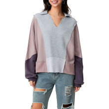 (L, Gray) Pregnancy Sweatshirt Lightweight Casual Patchwork V-Neck Women Long Sleeves Tops Fall Cute Maternity Clothes