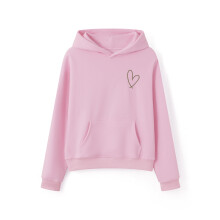 (S, Pink) Women Heart Embroidery Hoodie Loose Long Sleeve Hooded Sweatshirt with Pocket Casual Streetwear