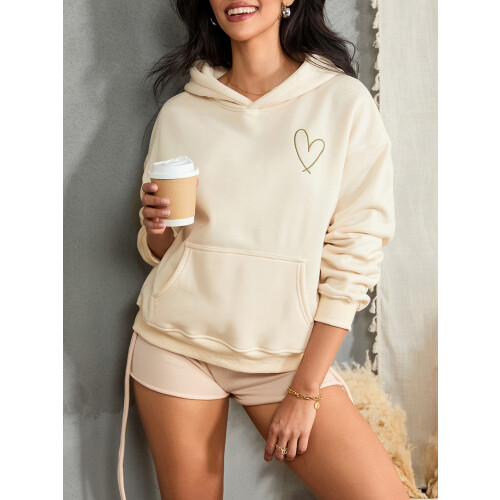 (M, Beige) Γυναικείο Φούτερ Κουκούλα Casual Streetwear 1