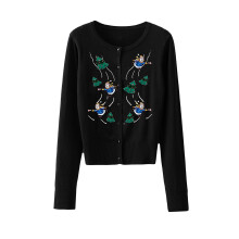 (M, Black 2) Gilet de Noël en maille pour femme, manches longues, fermeture boutonnée, broderie bonhomme de neige et sapin, pull décontracté