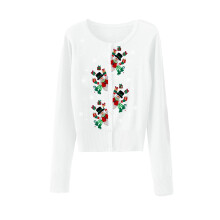 (M, White 1) Christmas Women Knit Cardigan Long Sleeve Button Closure Embroidery Snowman Tree Casual Sweater