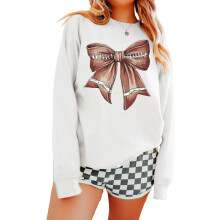 (S, White) Sweat-shirts amples pour femmes, imprimé nœud papillon, col rond, manches longues, pulls décontractés automne-hiver