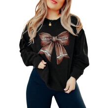 (L, Black) Sweat-shirts amples pour femmes, imprimé nœud papillon, col rond, manches longues, pulls décontractés automne-hiver