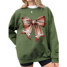 (S, Green) Sweat-shirts amples pour femmes, imprimé nœud papillon, col rond, manches longues, pulls décontractés automne-hiver