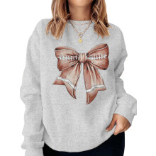 (M, Gray) Sweat-shirts amples pour femmes, imprimé nœud papillon, col rond, manches longues, pulls décontractés automne-hiver