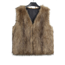 (M, Yellow) Gilet sans manches en fausse fourrure pour femme, ouvert sur le devant, idéal pour un look décontracté en ville.