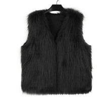 (S, Black) Gilet sans manches en fausse fourrure pour femme, ouvert sur le devant, idéal pour un look décontracté en ville.