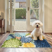 2x3 Tropical Botanical Washable Chenille Door Mat – Non-Slip, Indoor/Outdoor, Compatible with Green Spaces