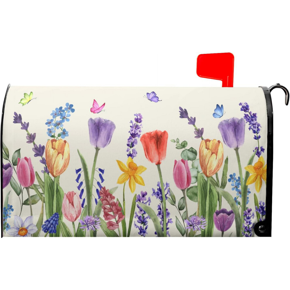 Spring Watercolor Butterfly & Flowers Mailbox Cover, 18"X21", Magnetic, Compatible With Standard Mailboxes 9479868185456