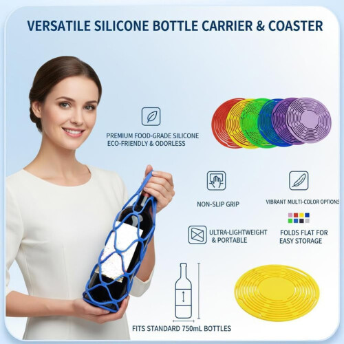 Borsa organizer da cucina in silicone – Portabottiglie multiuso e 1