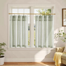 Cortinas de lino a rayas de 26x45 pulgadas, paquete de 2, color verde.