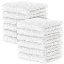 Muslin Baby Washcloths 10 Pack, 6-Layer Soft Cotton, 10"x10", Gentle & Absorbent for Newborns/Toddlers – White