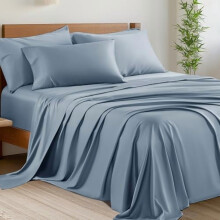 6-delige kingsize koellakenset, bamboe-rayon, diepe hoes 40,6 cm, ademend en zacht, zijdezachte hotelkwaliteit, Fransblauw