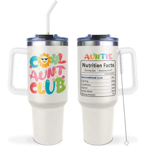 Copo térmico de aço inoxidável de 40 oz com alça e canudo.