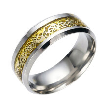 ZTTD Titanstahl-Drachenring mit silber-goldenem Drachenring aus Edelstahl - Größe 5–13