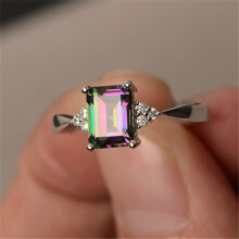 Clearance under $5 Women's 925 Sterling Silver Mystic Rainbow Topaz Engagement Wedding Band Rings Sz 6