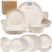 Wheat Straw Dinnerware Set for 4 – 16-Piece, Dishwasher