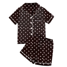 Lasten ja tyttöjen kesäiset satiinisilkkipyjamat, 2-osaiset yöasut, lasten pitkähihaiset, pyöreä kaula-aukkoiset topit, oloasut, pyjamat, mustat