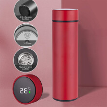 Smart Temperature Display Stainless Steel Water Bottle with Tea Infuser, 500ml Vacuum Insulated Thermos for Hot and Cold Beverages
