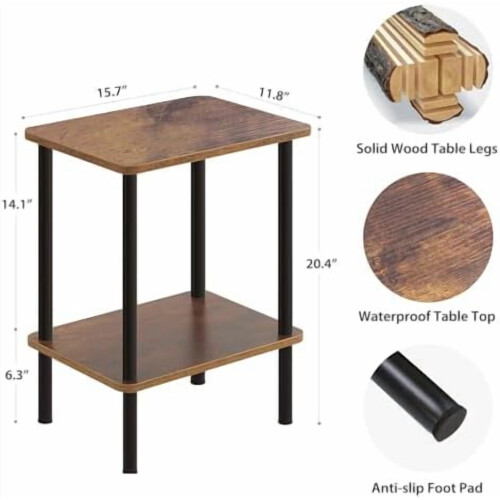 End Table with Solid Wood Legs Boho Style 2-Tier Brown 2
