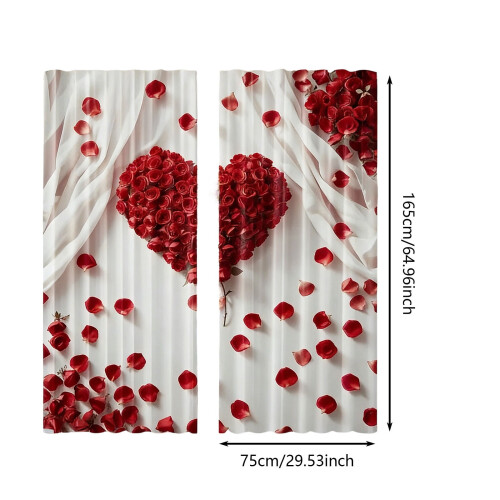 Red Rose Valentine's Day Curtains, Polyester, 2 Panels 2