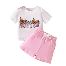 (3-4 Years, Pink) Ensemble d'été pour taille élastique.
