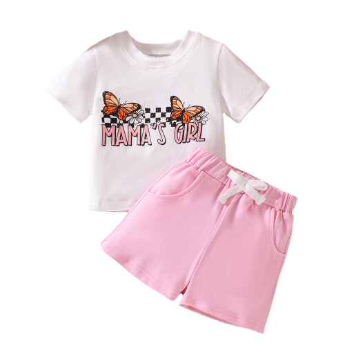 (3-4 Years, Pink) Ensemble d'été pour taille élastique.