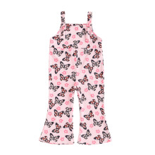 (2-3 Years, Pink) Combinaison d'été évasée pour filles, imprimé floral/papillons, sans manches, col carré