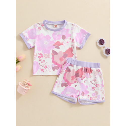 (6-12 Months, Purple) Σετ σορτς καλοκαιρινά φλοράλ σχέδια 2