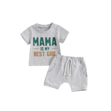 (0-6 Months, Gray) Letní oblečení pro batolata, trička s krátkým rukávem, elastické kraťasy, sada 2 kusů