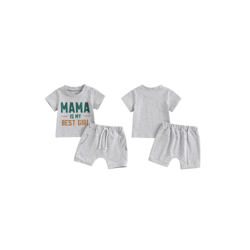(0-6 Months, Gray) Éadaí Samhraidh Buachaillí 2 phíosa 1