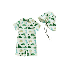 (0-3 Months, Green) Traje de baño para niño pequeño con protección solar, manga corta, cuello redondo, estampado animal, cremallera y gorro.