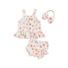 (0-6 Months, Orange) Ensemble d'été pour 3 pièces.