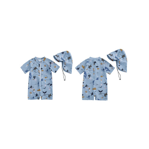 (6-12M, Blue) Μαγιό νήπια αγόρια, και καπέλο 1