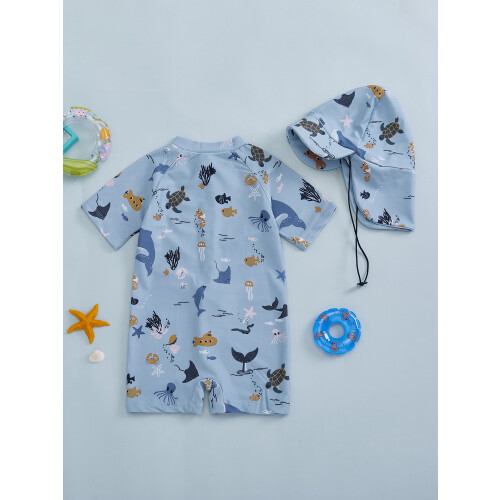 (3-6M, Blue) Μαγιό νήπια αγόρια, και καπέλο 2