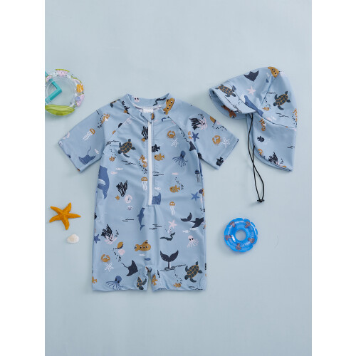 (6-12M, Blue) Μαγιό νήπια αγόρια, και καπέλο 2