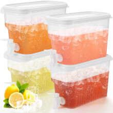 4 pcs 0.8-gal beverage dispenser with spigot, compatible with fridge—plastic juice/lemonade pitcher for indoor/outdoor parties