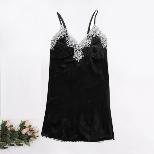 Blusas regatas femininas de veludo com decote em V e renda. 1